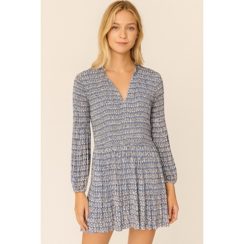 SMF Printed Smocked Pleated Mini Dress